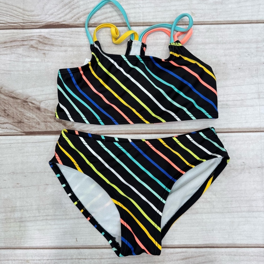 Art Class Girl’s Two Piece Bikini Swimsuit Racerback  Multicolor Stripes Size XS